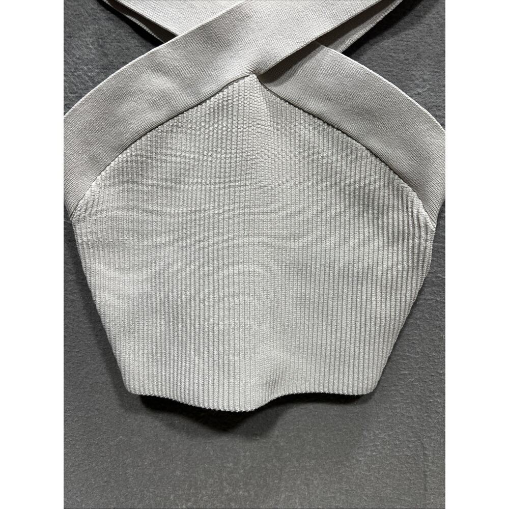 Aritzia Babaton Sculpt Knit Ribbed Crisscross Halter Crop Top Beige Size XS - Picture 5 of 10